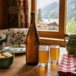 Bière artisanale ambrée 75cl présenté au restaurant Au P'tit Chênex