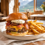 Burger Le Bœuf servi au restaurant Au P'tit Chênex