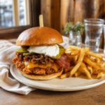 Burger Le Crispy Chicken servi au restaurant Au P'tit Chênex