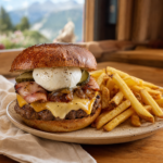 Burger Le Haut Savoyard servi au restaurant Au P'tit Chênex