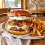 Burger Le Raclette servi au restaurant Au P'tit Chênex