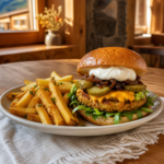 Burger Le Végétarien servi au restaurant Au P'tit Chênex