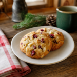 Cookie chocolat blanc & cranberries servi au restaurant Au P'tit Chênex