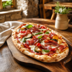 Pinsa Romana Carne servie au restaurant Au P'tit Chênex